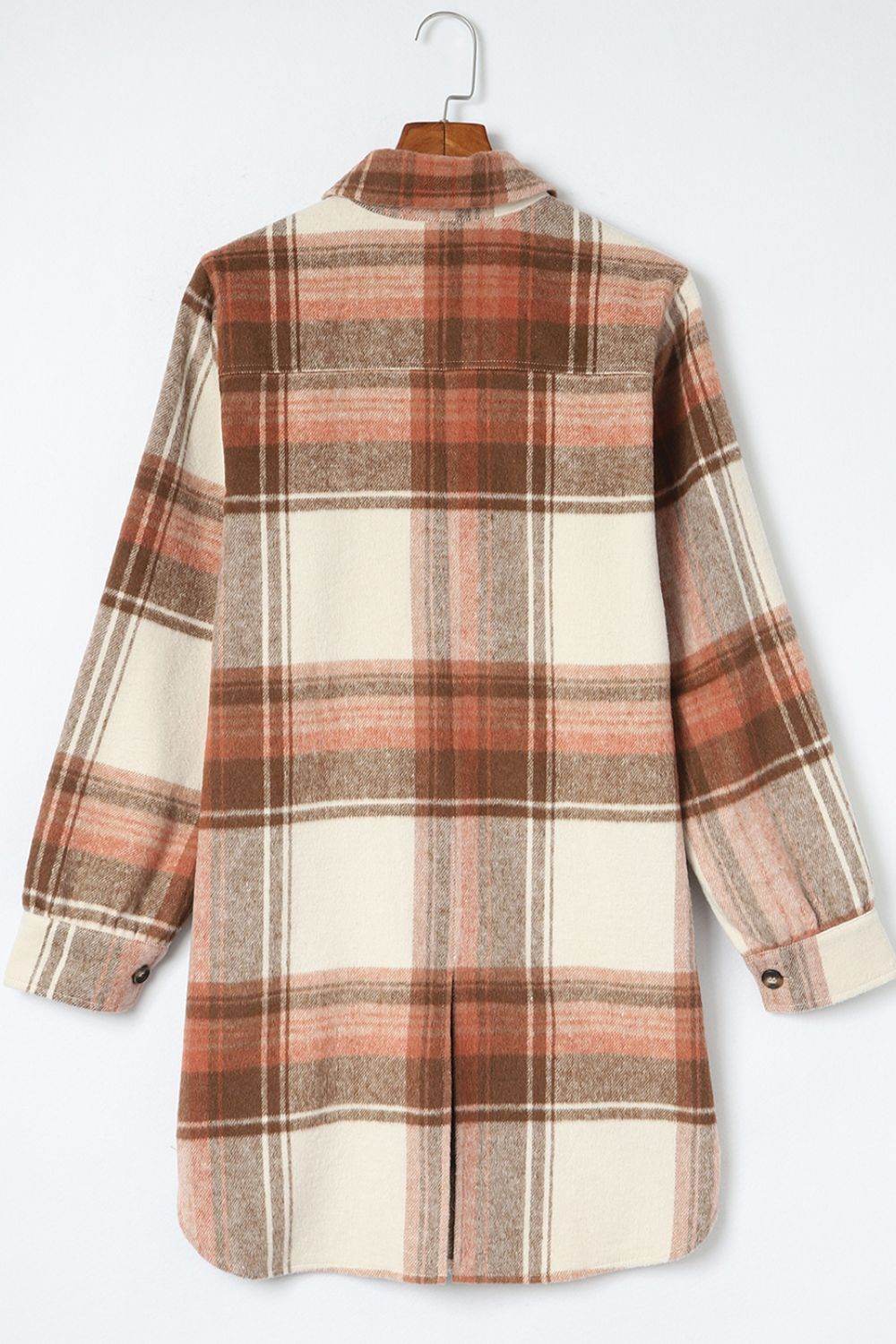 Pocketed Plaid Collared Neck Shacket - Amexza