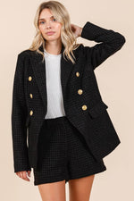 Mittoshop Plaid Texture Double-Breasted Long Sleeve Blazer - Amexza