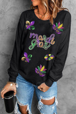 MARDI GRAS Sequin Round Neck Sweatshirt for a perfect OOTD – dress to impress outfits from Amexza