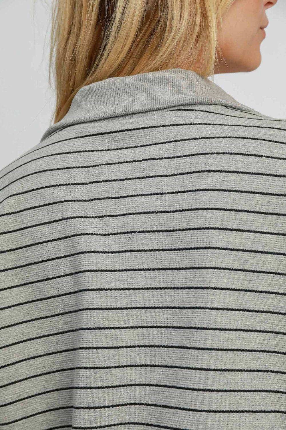 Umgee Striped Half Zip Short Sleeve Sweatshirt for a perfect OOTD – dress to impress outfits from Amexza