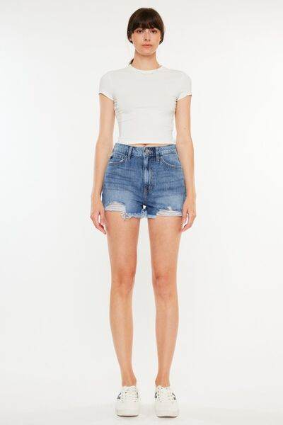 Kancan Distressed Raw Hem High Waist Denim Shorts for a perfect OOTD – dress to impress outfits from Amexza