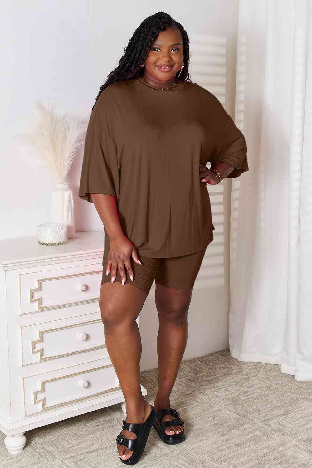 Basic Bae Full Size Soft Rayon Three-Quarter Sleeve Top and Shorts Set - Amexza