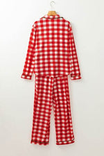 Plaid Collared Neck Long Sleeve Top and Pants Set for a perfect OOTD – dress to impress outfits from Amexza