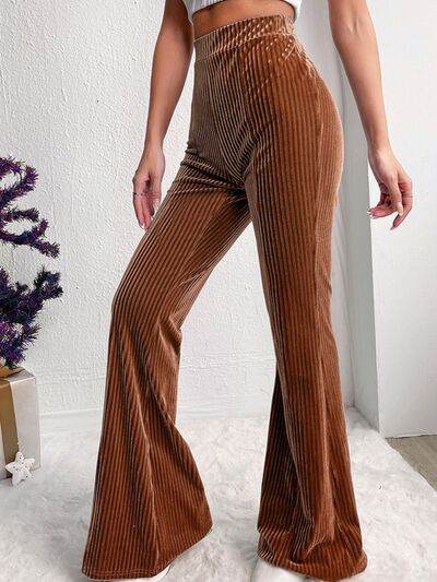 Ribbed High Waist Bootcut Pants - Amexza