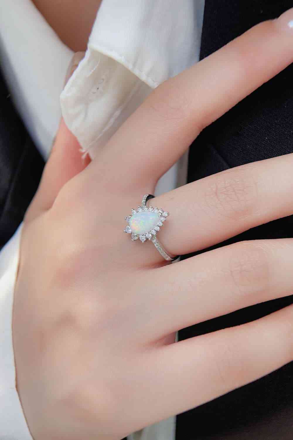 Platinum-Plated Opal Pear Shape Ring for a perfect OOTD – dress to impress outfits from Amexza