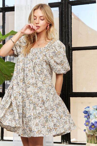 ADORA Floral Square Neck Puff Sleeve Dress for a perfect OOTD – dress to impress outfits from Amexza