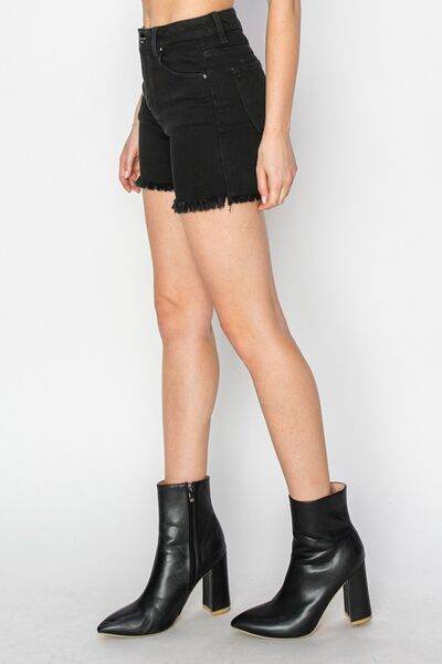 RISEN Full Size High Waist Raw Hem Denim Shorts - Amexza