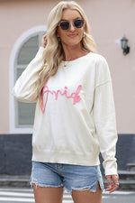 Letter Graphic Round Neck Sweater for a perfect OOTD – dress to impress outfits from Amexza