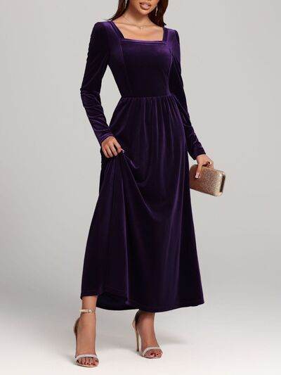 Velvet Square Neck Long Sleeve Dress for a perfect OOTD – dress to impress outfits from Amexza