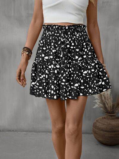 Frill Tied Printed Mini Skirt Black for a perfect OOTD – dress to impress outfits from Amexza