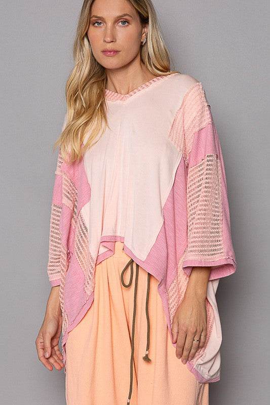 POL High-Low Contrast V-Neck Top Blush Pink for a perfect OOTD – dress to impress outfits from Amexza