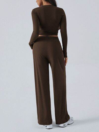 Devine Round Neck Long Sleeve Top and Pants Set - Amexza