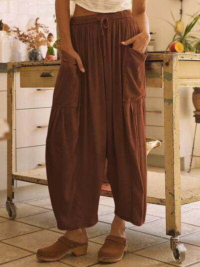 Full Size Wide Leg Pants with Pockets Chestnut for a perfect OOTD – dress to impress outfits from Amexza