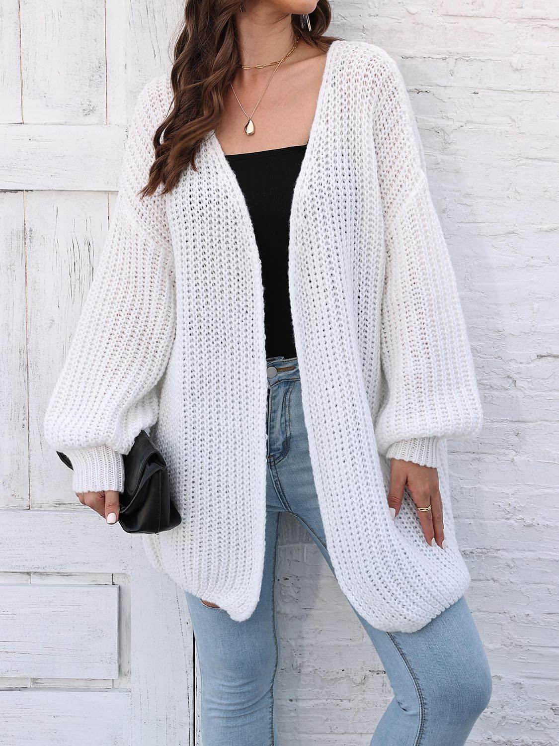 Open Front Dropped Shoulder Longline Cardigan - Amexza