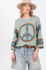 SAGE + FIG Peace Applique Patch Contrast Plaid Top - Amexza