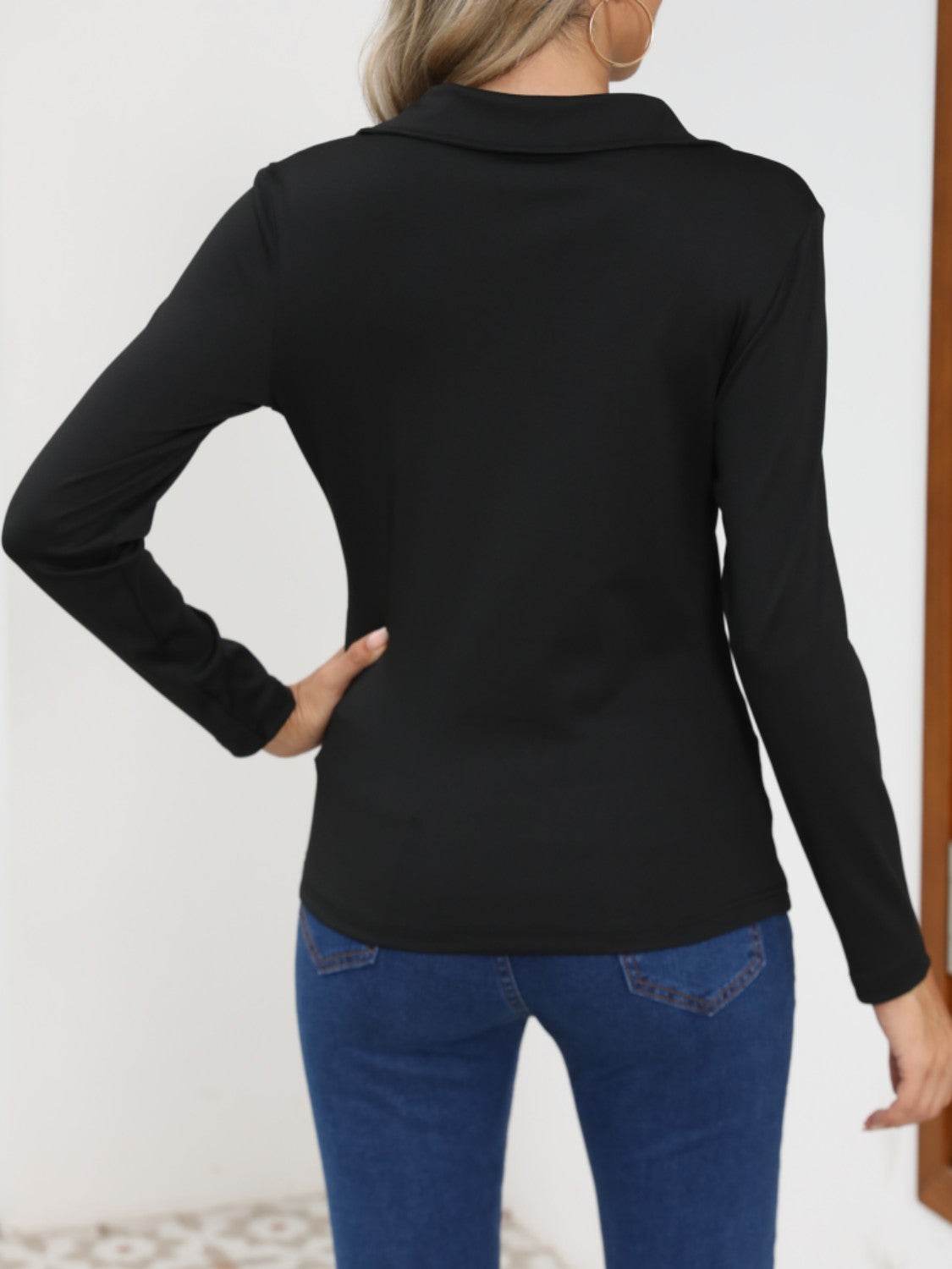 Johnny Collar Long Sleeve T-Shirt for a perfect OOTD – dress to impress outfits from Amexza