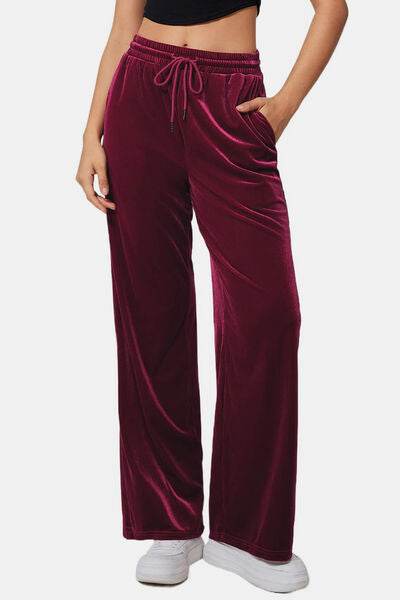 Drawstring Elastic Waist Straight Leg Pants - Amexza