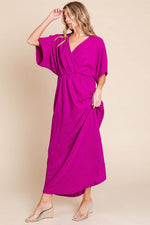 BOMBOM Surplice Maxi Dress with Pockets - Amexza