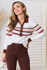 Basic Bae Striped Collared Neck Rib-Knit Top for a perfect OOTD – dress to impress outfits from Amexza