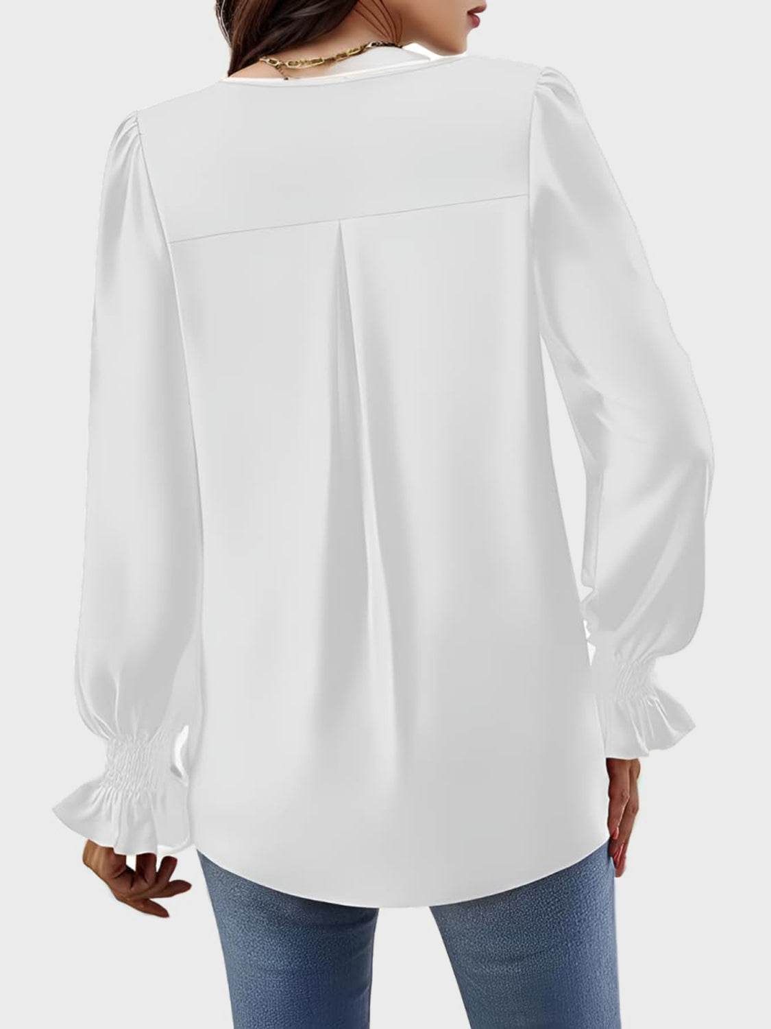 V-Neck Flounce Sleeve Top White for a perfect OOTD – dress to impress outfits from Amexza