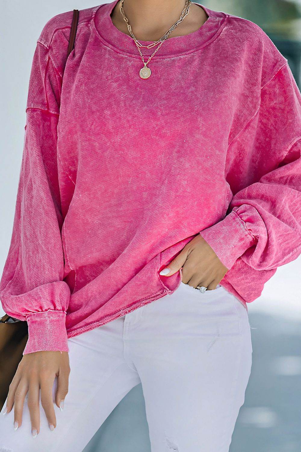 Round Neck Long Sleeve Sweatshirt - Amexza