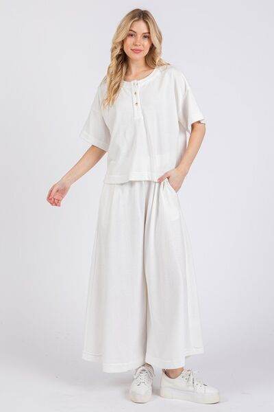 Ces Femme Half Button Half Sleeve Top and Pants Set White for a perfect OOTD – dress to impress outfits from Amexza