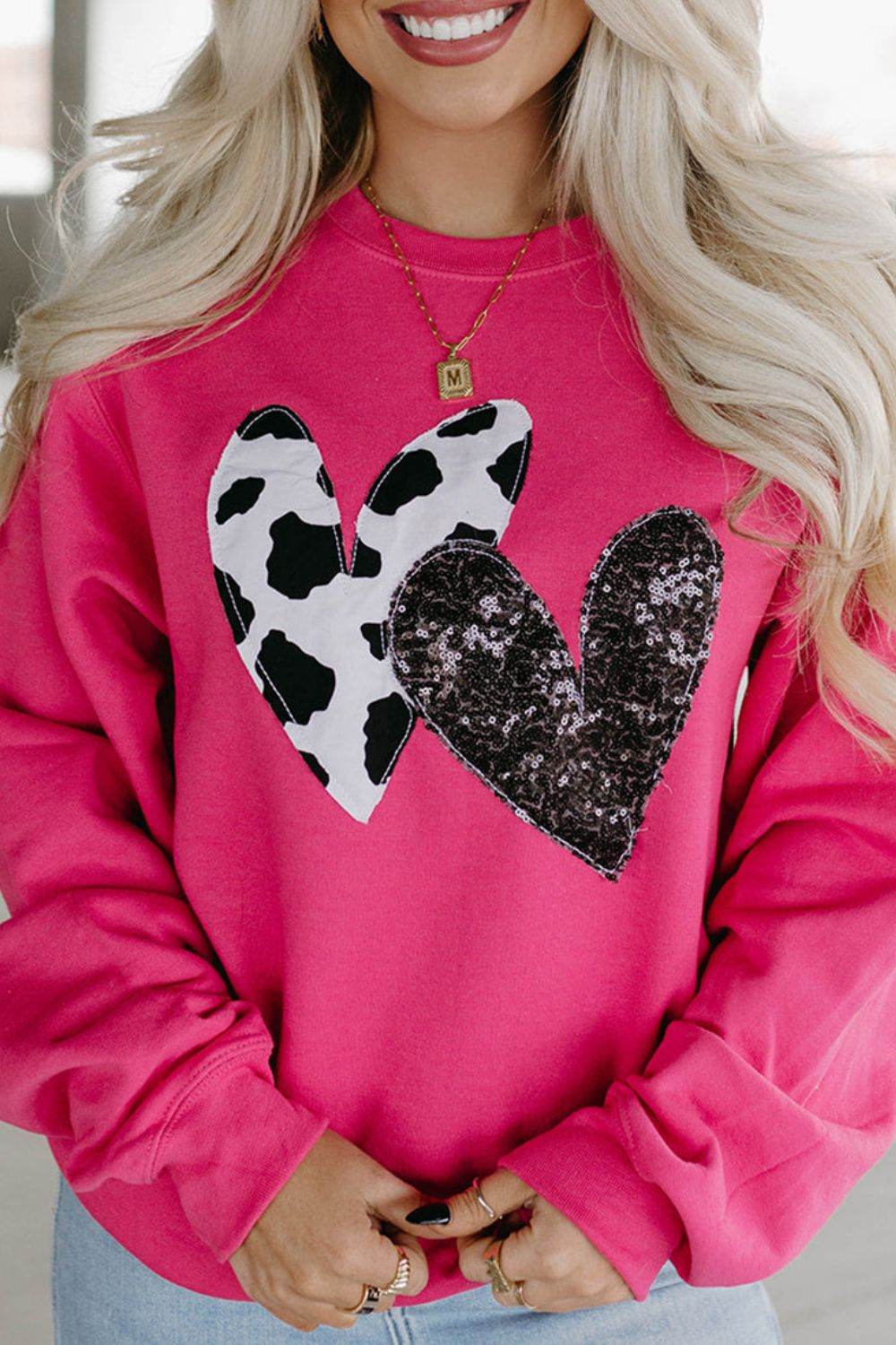 Heart Patch Long Sleeve Sweatshirt - Amexza