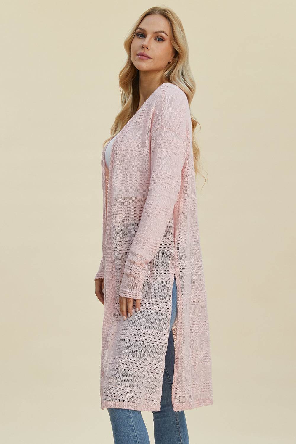 Double Take Full Size Open Front Longline Cardigan for a perfect OOTD – dress to impress outfits from Amexza