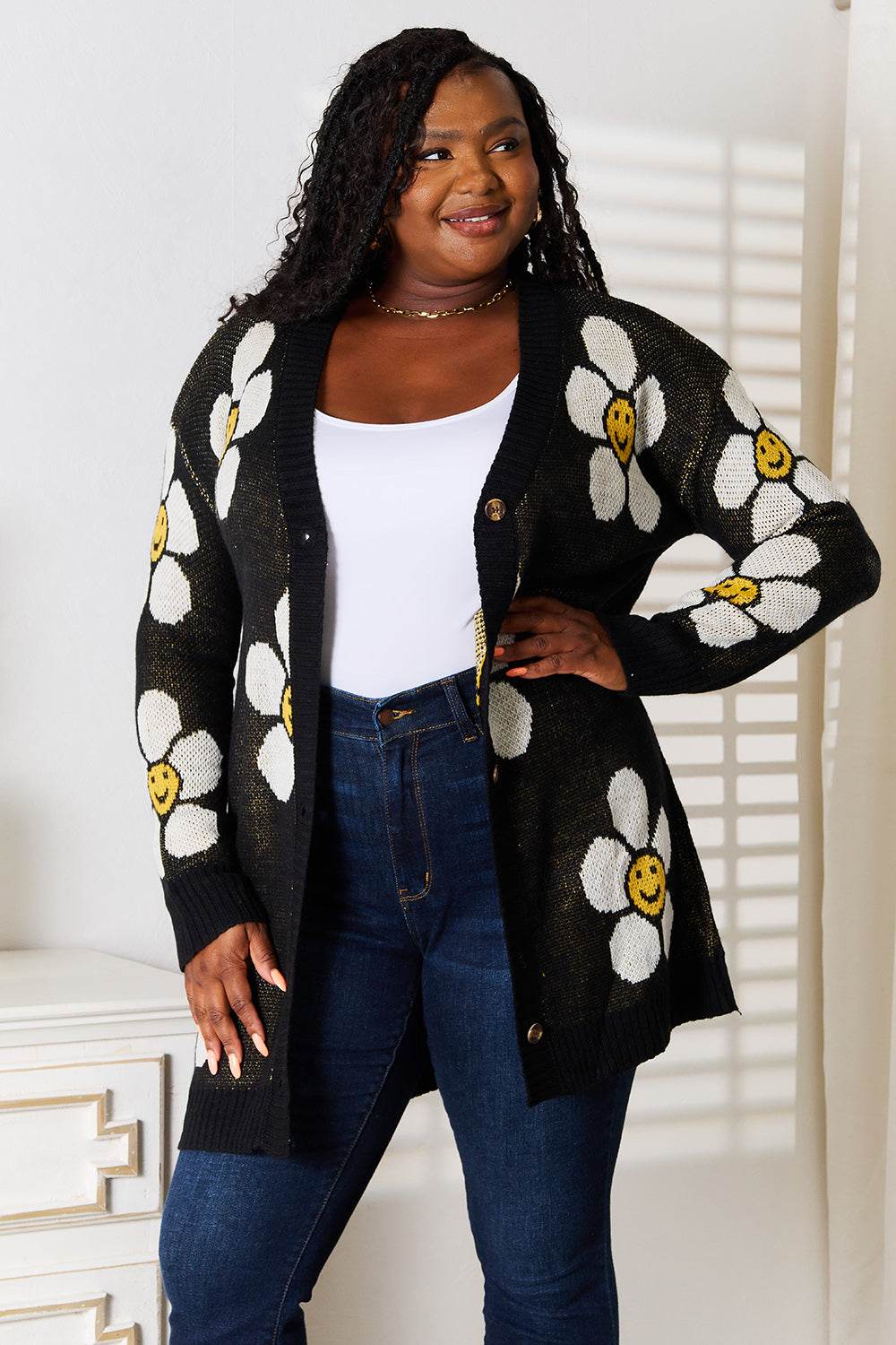 Perfee Floral Button Down Longline Cardigan for a perfect OOTD – dress to impress outfits from Amexza