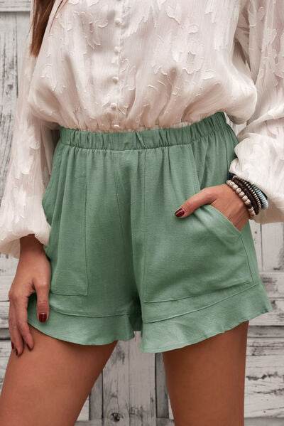 Elastic Waist Shorts with Pockets - Amexza