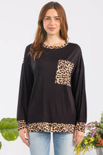 Celeste Full Size Leopard Round Neck Dropped Shoulder T-Shirt - Amexza