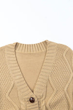 Cable-Knit Button Down V-Neck Cardigan - Amexza