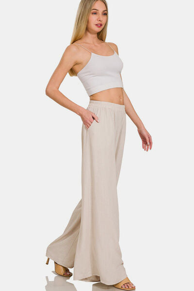 Zenana Pleated Linen Blend Wide Leg Pants for a perfect OOTD – dress to impress outfits from Amexza