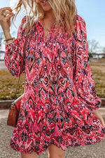 Tassel Printed Tie Neck Long Sleeve Dress for a perfect OOTD – dress to impress outfits from Amexza