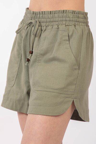 VERY J Drawstring Elastic Waist Linen Shorts - Amexza