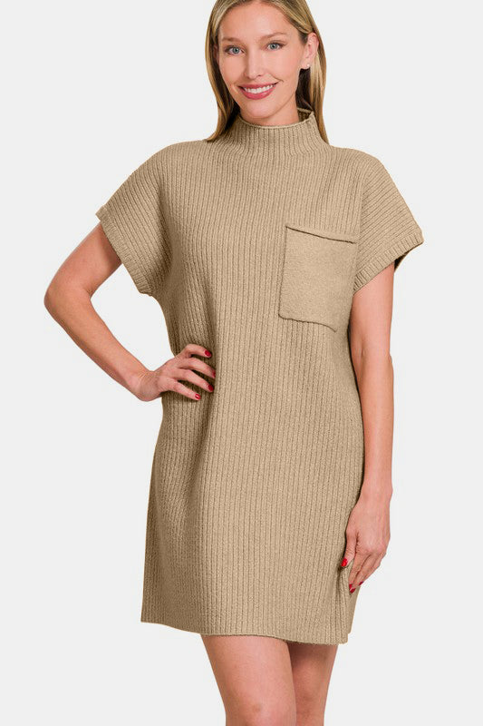 Zenana Short Sleeve Sweater Mini Dress Camel for a perfect OOTD – dress to impress outfits from Amexza