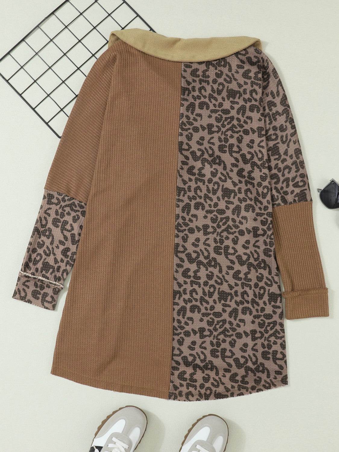 Half Button Leopard Collared Neck Blouse for a perfect OOTD – dress to impress outfits from Amexza