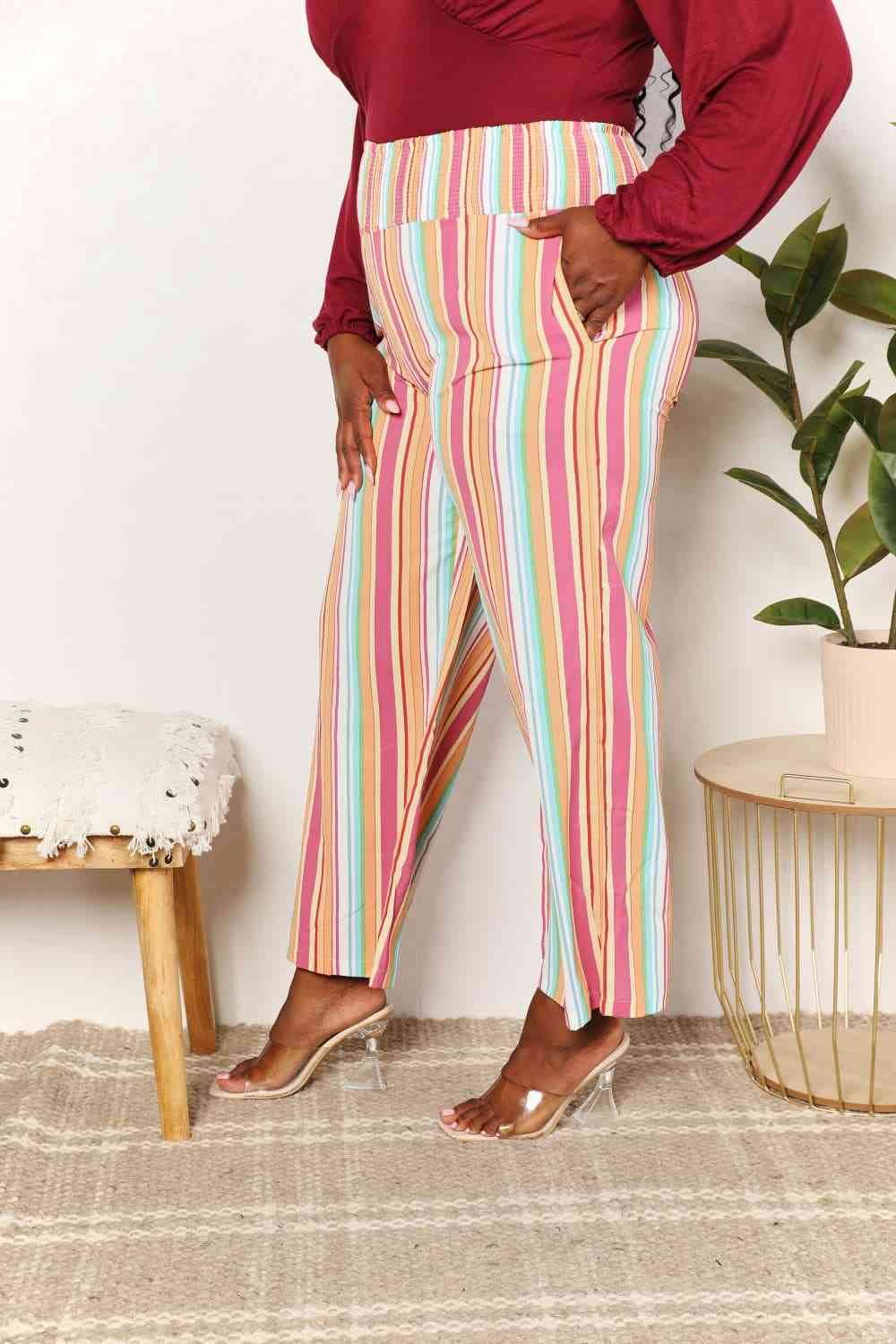 Double Take Striped Smocked Waist Pants with Pockets for a perfect OOTD – dress to impress outfits from Amexza