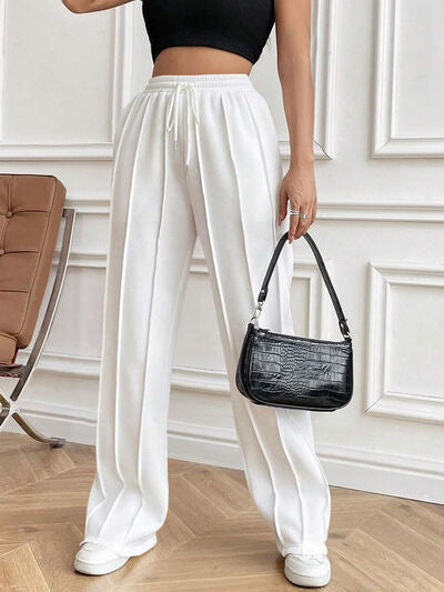 Drawstring Elastic Waist Pants with Pockets White for a perfect OOTD – dress to impress outfits from Amexza