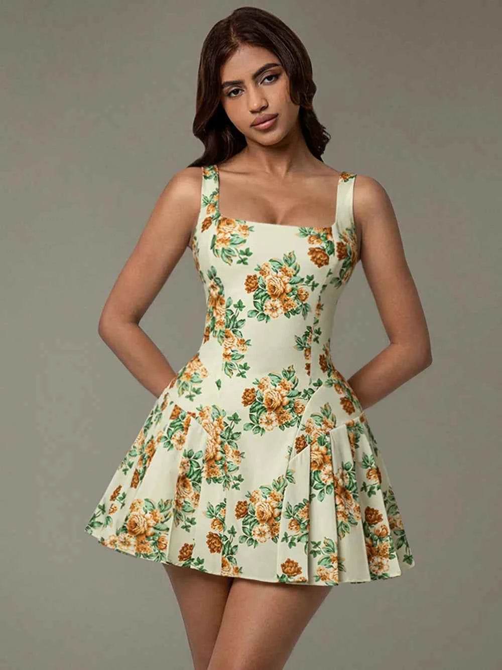 Floral Sleeveless Mini Pleated Dress for a perfect OOTD – dress to impress outfits from Amexza