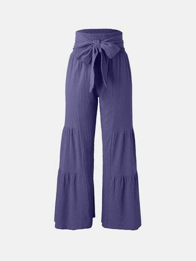 Tied Ruched Wide Leg Pants - Amexza