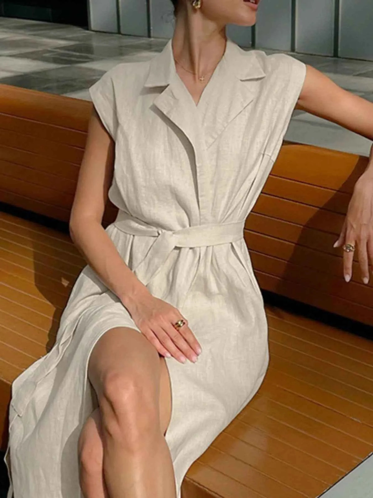 Tie Waist Cap Sleeve Maxi Dress