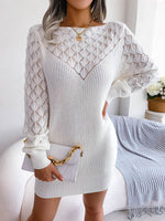 Openwork Boat Neck Sweater Dress White for a perfect OOTD – dress to impress outfits from Amexza