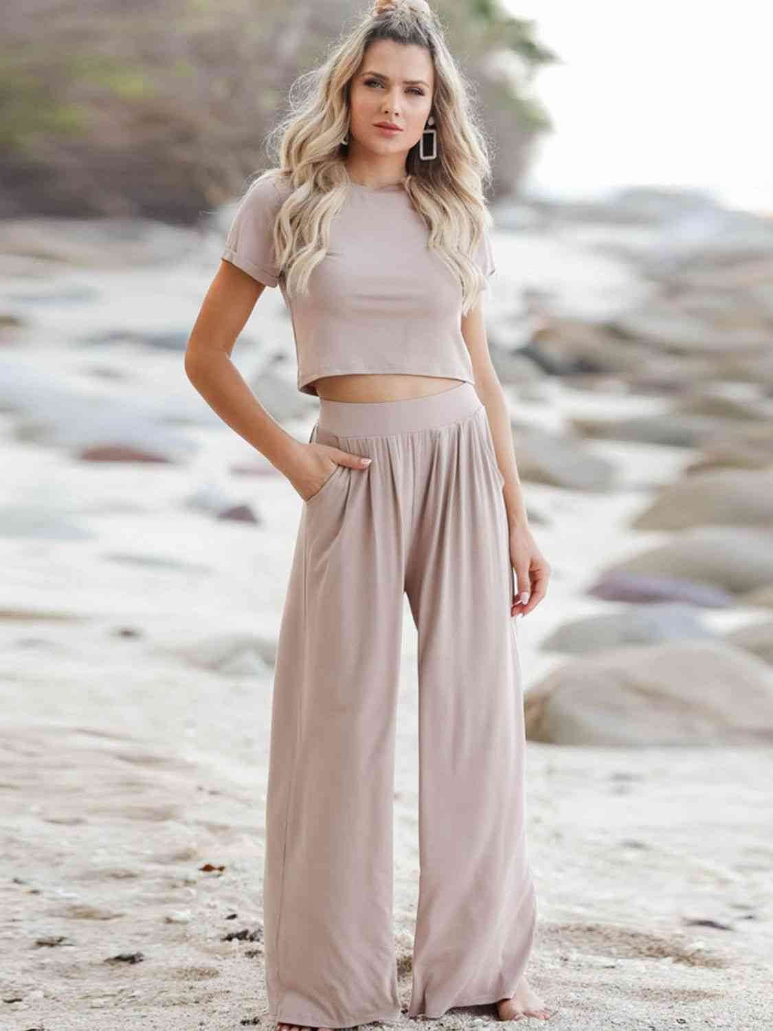 Short Sleeve T-Shirt and Wide Leg Pants Set for a perfect OOTD – dress to impress outfits from Amexza