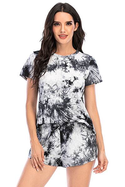 Tie-Dye Round Neck Short Sleeve Top and Shorts Lounge Set for a perfect OOTD – dress to impress outfits from Amexza