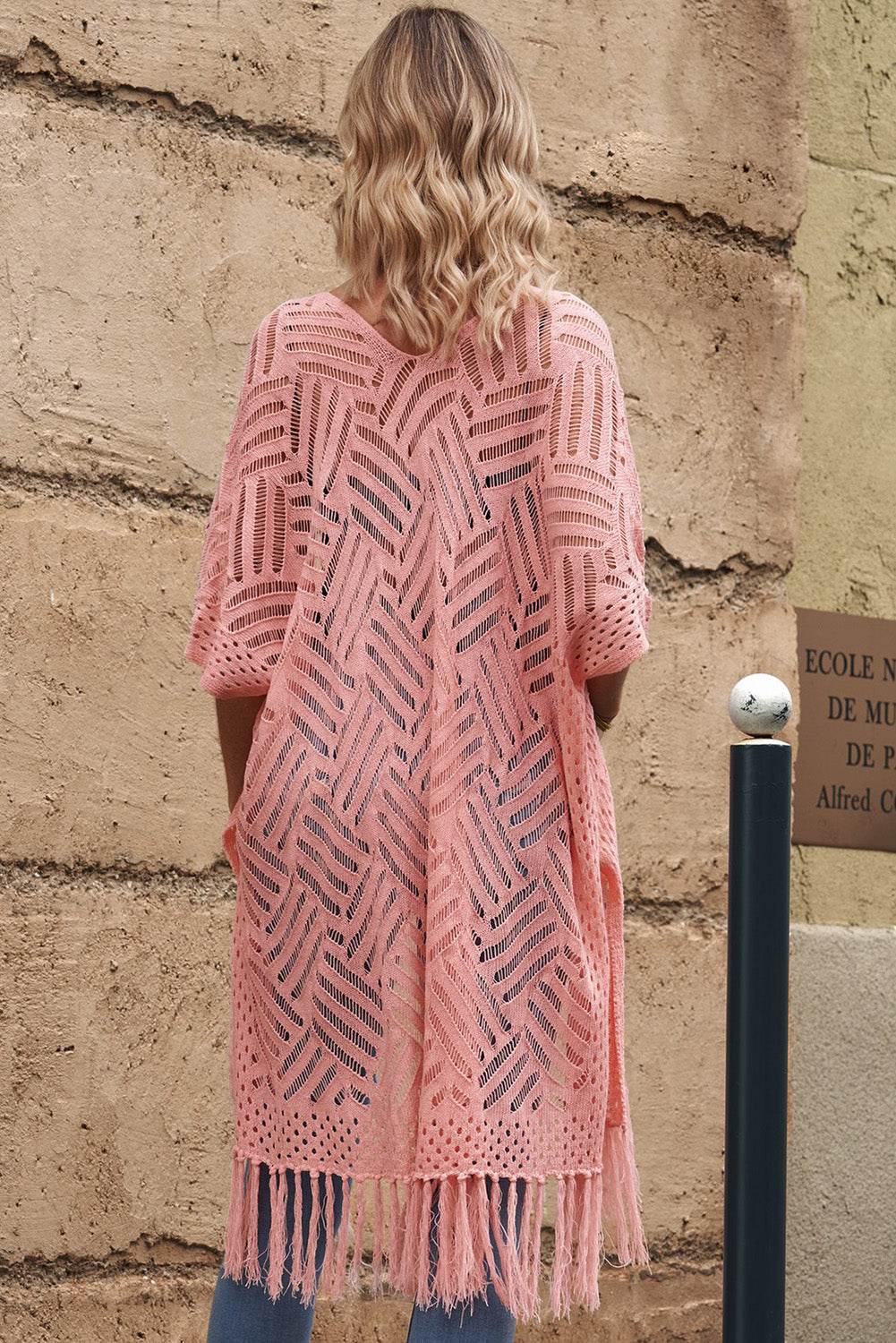 Openwork Open Front Cardigan with Fringes for a perfect OOTD – dress to impress outfits from Amexza