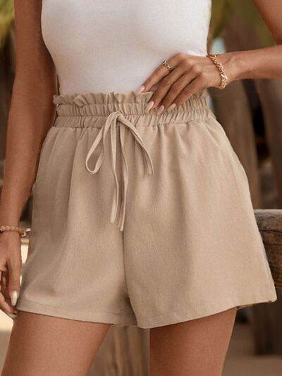 Perfee Tied Elastic Waist Shorts with Pockets - Amexza