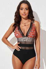Printed Mesh Plunge One-Piece Swimsuit Leopard for a perfect OOTD – dress to impress outfits from Amexza