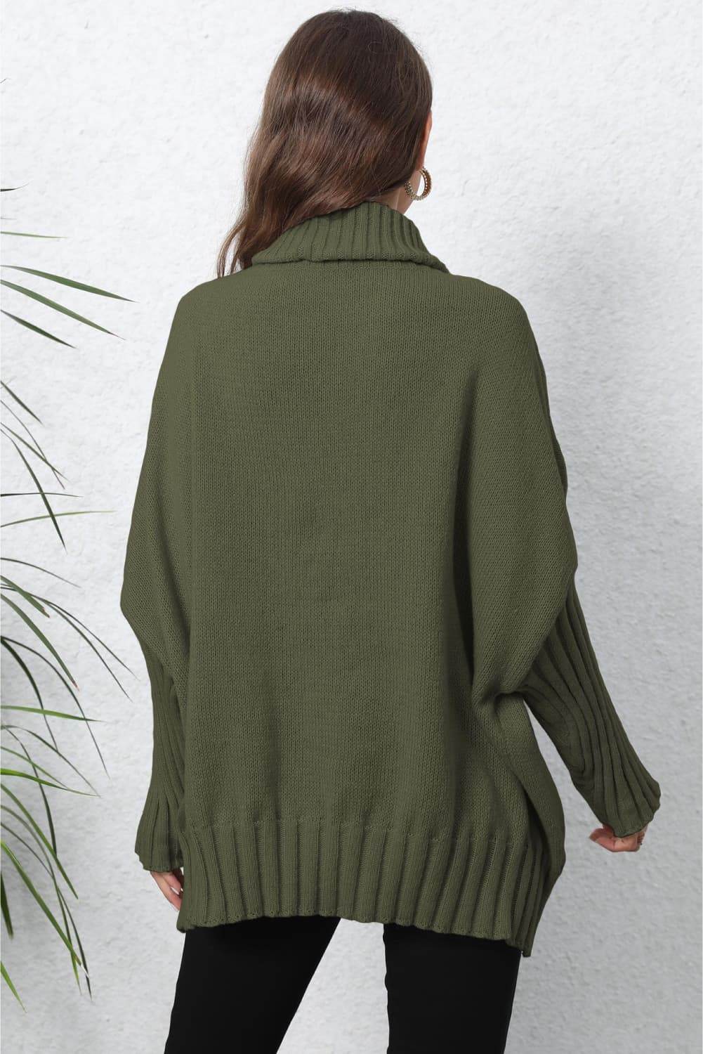 Turtle Neck Long Sleeve Ribbed Sweater - Amexza