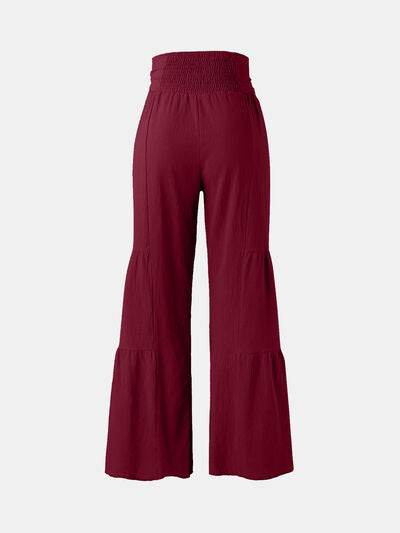 Tied Ruched Wide Leg Pants - Amexza